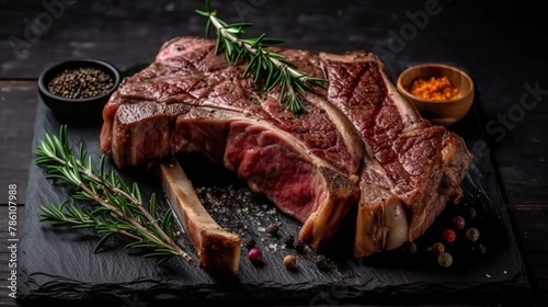 AI generated illustration of Steak seasoned with spices & herbs