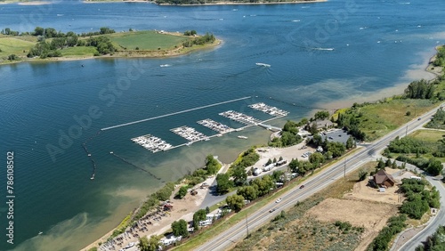 Bird's-eye view of Pineview Reservoir in Utah