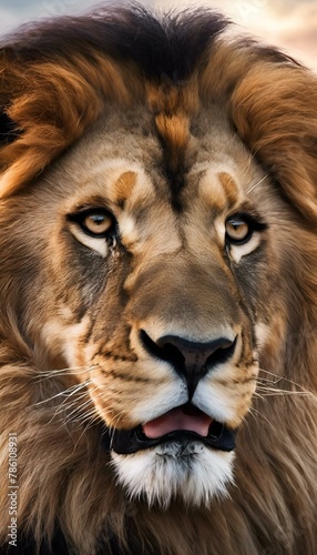 AI generated illustration of a close-up of roaring lion with open mouth