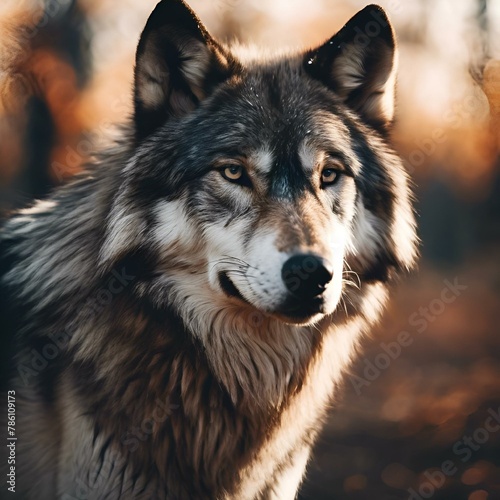 AI generated illustration of a fierce wolf glaring at the camera in a park
