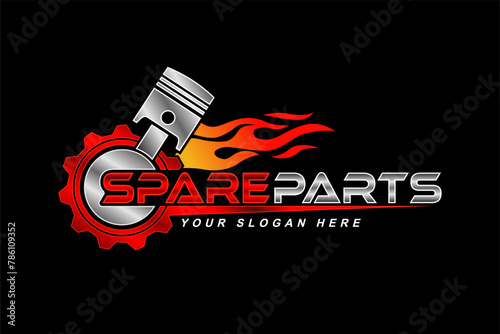 spare parts, auto part logo emblem design isolated on black background 