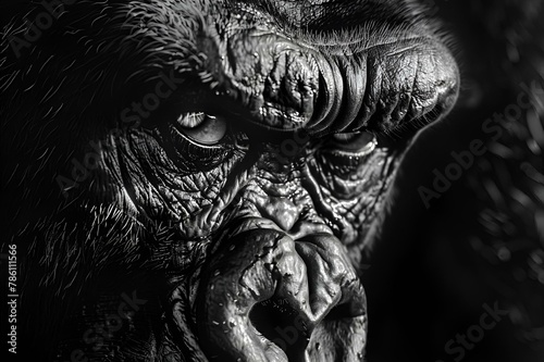 AI generated illustration of an angry black and white gorilla staring directly at the camera