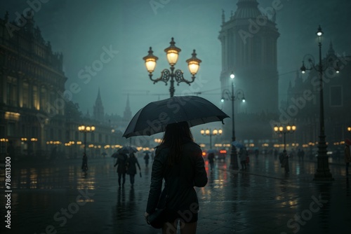 an umbrella and some people in the rain and the big ben in the background