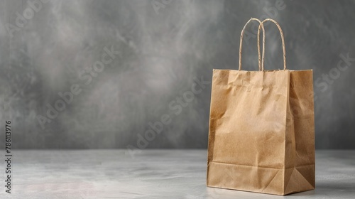 Environmentally friendly bag on studio bcton background. Copy image Place to add text or design