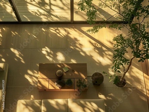 Zen Muji living room with a leafy