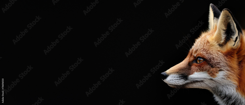 Obraz premium A captivating profile view of a red fox with meticulous detail on its features set against an inky black background