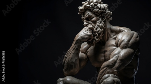 AI-generated illustration of a Statue of a muscular god with a thoughtful posture