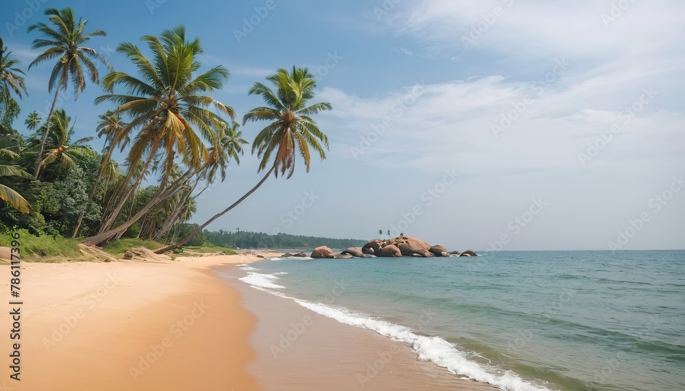 Tropical beach with palm in Sri Lanka