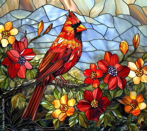 Stained Red Bird Tumbler Wrap Generated by AI © Shelnutt