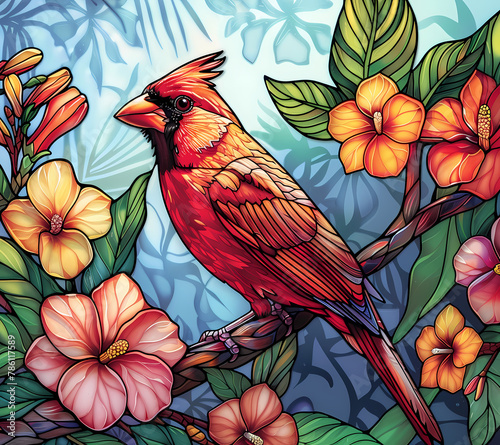 Stained Red Bird Tumbler Wrap Generated by AI © Shelnutt