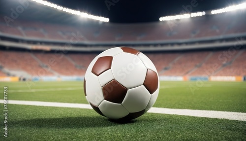 View of a Football ball on the field of a stadium