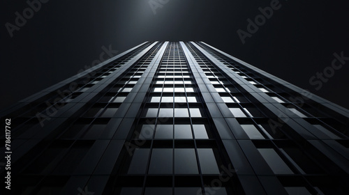 Tall black and white building against the sky
