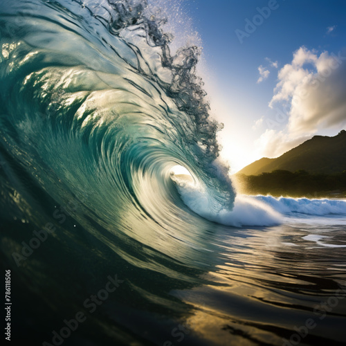 High blue turquoise ocean wave