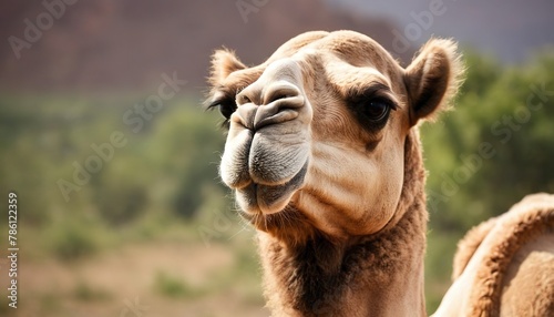Head of a camel on a nature background © Lucian