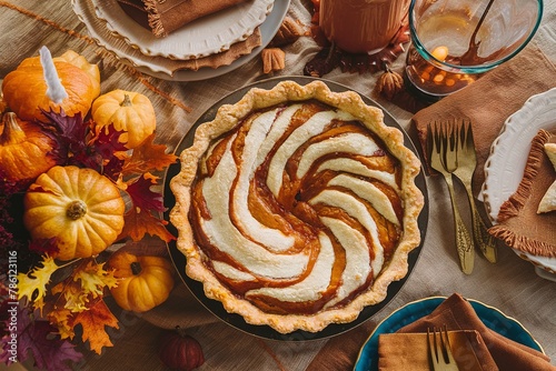 Pumpkin cheesecake swirl pie, fall or Thanksgiving dessert idea
