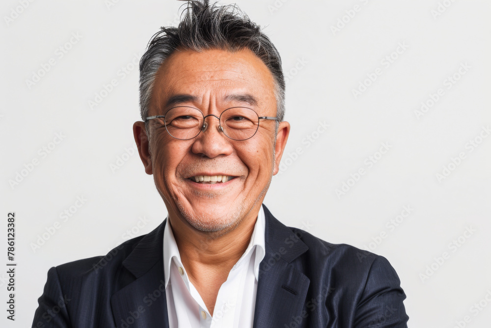 Portrait of old healthy, cheerful handsome middle aged Asian man smiling and looking at camera with white background. Happy aging society, retirement, teeth, health and senior healthcare concept Portrait of old healthy, cheerful handsome middle aged Asian man smiling and looking at camera with white background. Happy aging society, retirement, teeth, health and senior healthcare concept