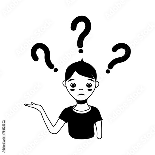 Confused man face. Simple flat vector illustration of question dilemma problem concept, isolated on white cartoon character, business asking analysis mark.