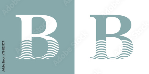 Logo Nautical. Letra inicial B con olas de mar