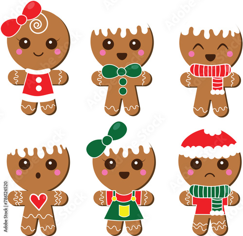Set of 6 Cute Gingerbread Cookies (ID: 786126520)