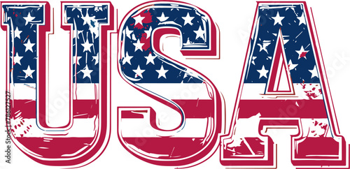 USA flag grunge text, American flag in letters, isolated on white background, vector illustration.