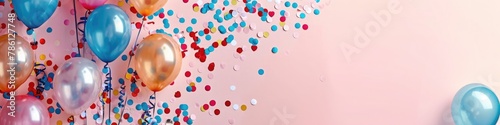 A happy birthday card featuring balloons, confetti, and heartfelt wishes. photo