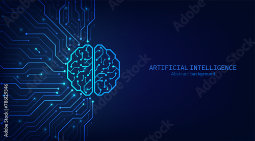 Brain circuit on circuit motherboards, Artificial intelligence abstract background.Technology concept design, Machine learning and generate by chip, Vector illustration for banner and web template.