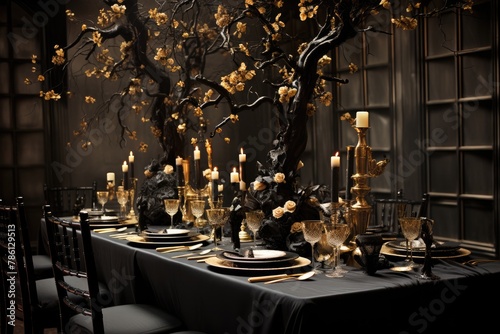 Eerie Elegance: Use black and gold color schemes for an elegant yet spooky look.