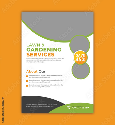Lawn Mower Service Flyer Template. lawn mower poster, leaflet, poster design. grass, brochure, mowing, garden flyer