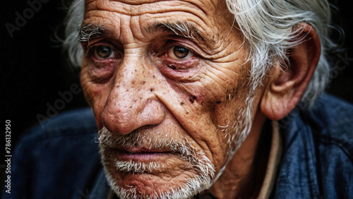 a close-up portrait of an elderly man with visible signs of aging on his face photo