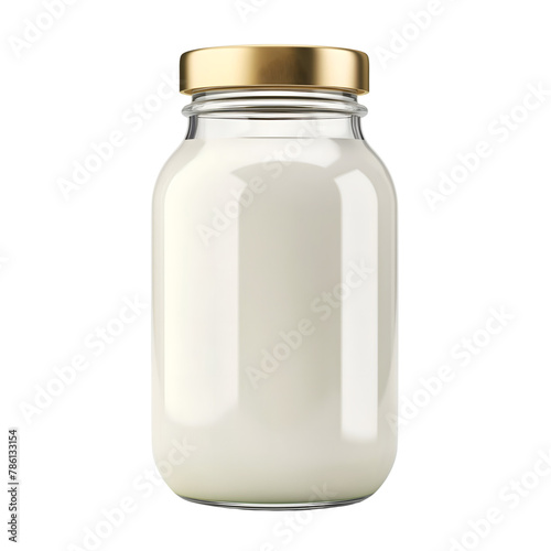 milk in glass jar isolated on transparent background Generative Ai.
