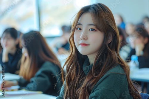 Wallpaper Mural Woman Studying at Desk in Classroom Torontodigital.ca