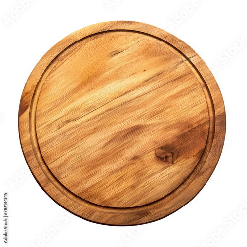 Round wooden chopping board isolated on transparent background Generative Ai. 