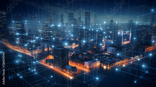 Smart City Blueprint  Digital Map Showcasing Futuristic Urban Connectivity Network Lines