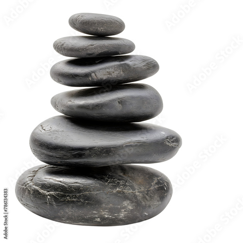 Stacked smooth grey stones isolated on transparent background Generative Ai. 