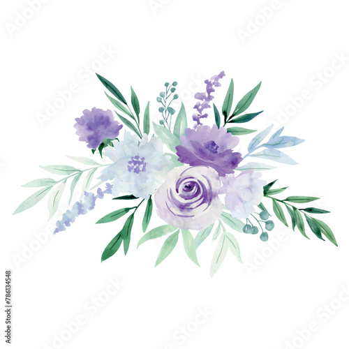 Vector watercolor bouquet of bright flowers on the white background