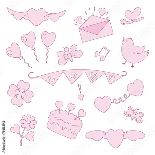 Love set. Monochrome icons with heart elements.