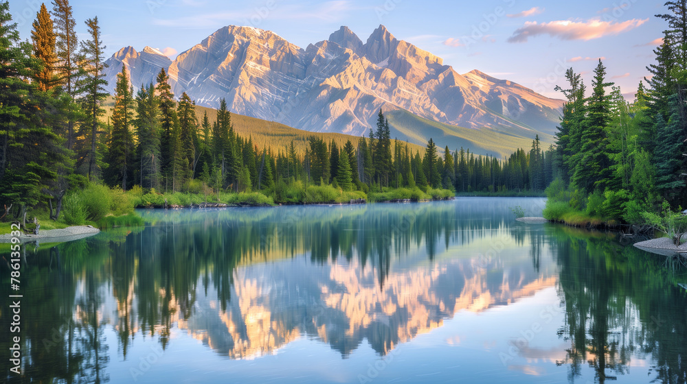 A crystal-clear river winds its way through a valley A crystal-clear river winds its way through a valley