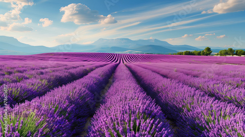 Lavender field under a blue sky is a classic summer landscape
