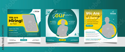 We are hiring job vacancy social media post template set, vacant recruitment marketing web banner square flyer poster design.