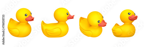 Set of yellow rubber ducks isolated on white. Clipping path ibcluded
