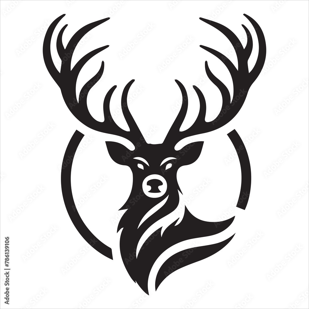 Deer head silhouette vector with white background