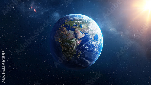 Panoramic view of the round planet from space against the background of the black sky