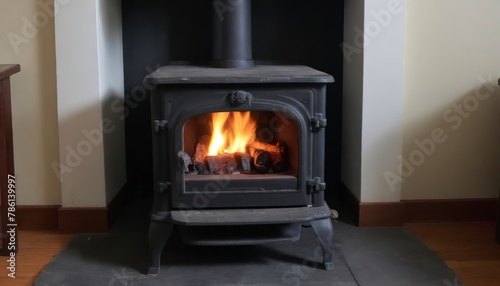 coal stove with flame