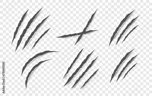 Black claw scratches - vector isolated. Claws scratches animal claw tracks cat or tiger bear or lion nails scratches. Horror, Halloween monster. Vector