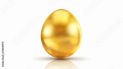 Modern illustration of a beautiful golden egg on a white background with shadows and reflections.