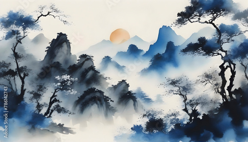 A tranquil Chinese landscape. Abstract art. © Pram