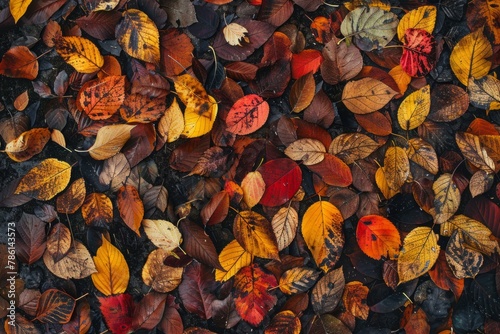 Colorful Autumn Leaves on Wet Ground © kmmind