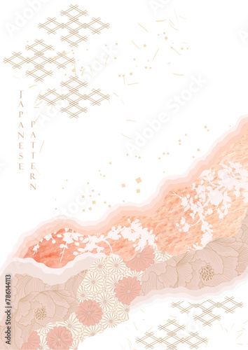Abstract background with pink and orange texture vector.Watercolor texture element with Japanese art pattern in oriental style. © Marukopum