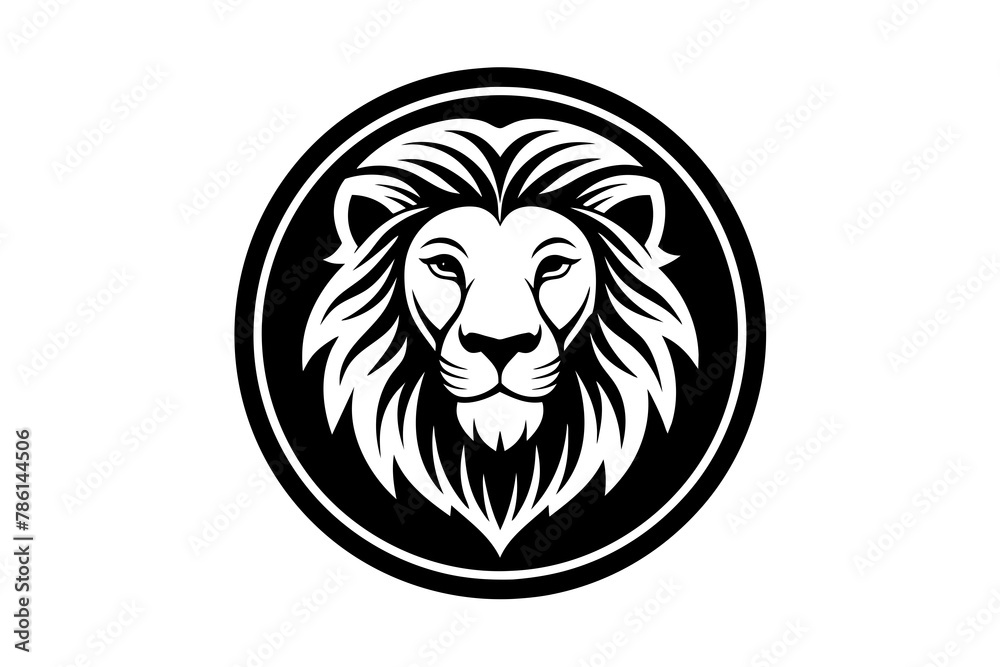 Draw A picture of  A lion Icon in circle logo,  vector style,  Minimalist, creative, White background 