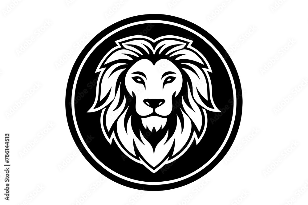 Draw A picture of  A lion Icon in circle logo,  vector style,  Minimalist, creative, White background 